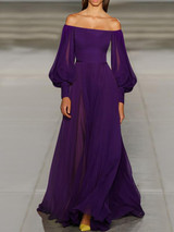 Elegant Off-The-Shoulder Party Princess Sleeve Maxi Evening Dress Maxi Dress