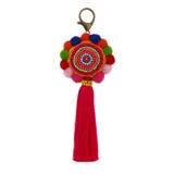 Colorful ball boho handmade tassel bronze keychain