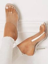 Sexy Clear Mules Peep Toe High Heels Sandals