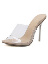 Sexy Clear Mules Peep Toe High Heels Sandals