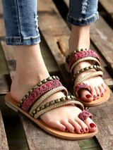 Bohemian Ethnic Style Flat Open Toe Sandals Flip Flops Beach Slipper Shoes