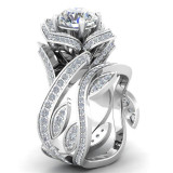 Creative Rose Flower Zircon Crystal Rings Jewelry