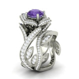 Creative Rose Flower Zircon Crystal Rings Jewelry