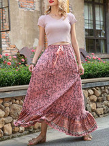 Boho Falbala Printed Elasticity Waist Skirts Bottom