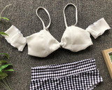 Sexy High Waist Off Shoulder Dot Print Bikinis Split Swimsuit Sexy High Waist Off Shoulder Dot Print Bikinis Split Swimsuit