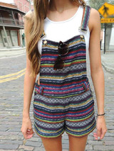 Bohemian Vintage Striped Boho Rompers Jumpsuit Shorts
