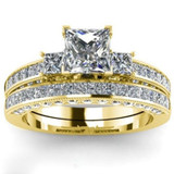 2Pcs Sparkling Rhinestone Engagement Wedding Rings Jewelry