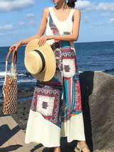 Boho Sexy Sleeveless V-Neck Printed Loose Wide Leg Jumpsuit Rompers