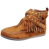Casual Buckle Tassels Round Toe  Side Zipper Ankle Boots