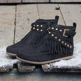 Casual Buckle Tassels Round Toe  Side Zipper Ankle Boots