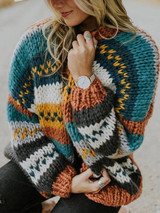 Boho Multicolor Stitching Casual Striped Autumn Winter Cardigan Sweater