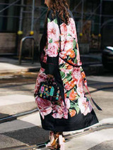 Stylish Vintage Floral Print Long Sleeve Outwears Coat