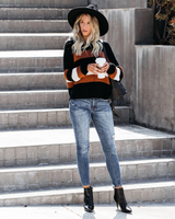 Loose Button Detailed Striped Knit Round Collar Sweater