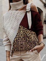 Sexy Leopard Paneled Off Shoulder Sweater Plus Size Pullovers Sweaters