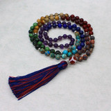 Rainbow Chakra Unique Weave Natural Stone Long Tassel Necklace