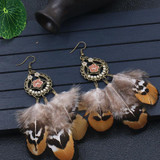 Feather drip round hollow tassel  earrings