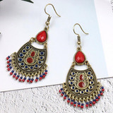 Bohemian Ethnic Acrylic Beads Tassel Dangling Earrings Jewelry