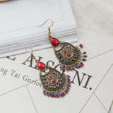 Bohemian Ethnic Acrylic Beads Tassel Dangling Earrings Jewelry