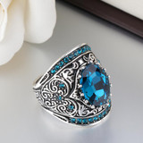 Luxury Bohemia Blue Crystal Vintage Ring Jewelry