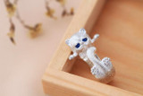 Fashion Lovely Silver Crystal Blue Eyes Cat Open Ring Jewelry