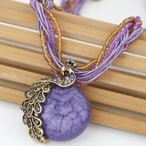 Bohemia Peacock Clavicle Collar Vintage Handmade Crystal Pendant Necklace Choker