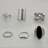 Exaggerated Big Black Stone Boho Antique Silver Knuckle Rings Set
