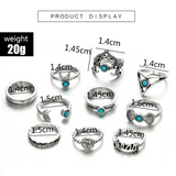 Vintage 10pcs/Set Flower Moon Crown Letter Finger Knuckle Rings