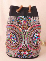 Ethnic Drawstring Embroidery Canvas Shoulder Bag Backpacks