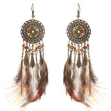 Retro Bohemia Feather Tassel Long Dangle Drop Earrings Jewelry