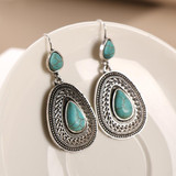 Vintage Silver Turquoise Drop Dangle Hooks Earrings Jewelry