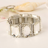 Luxury Big Oval Geometric Square Crystal Glass Elastic Bangles Bracelet