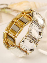 Luxury Big Oval Geometric Square Crystal Glass Elastic Bangles Bracelet