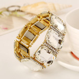 Luxury Big Oval Geometric Square Crystal Glass Elastic Bangles Bracelet
