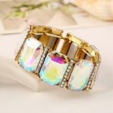 Luxury Big Oval Geometric Square Crystal Glass Elastic Bangles Bracelet