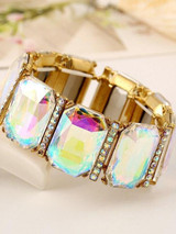 Luxury Big Oval Geometric Square Crystal Glass Elastic Bangles Bracelet