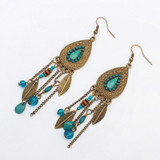 Exaggerated Vintage Metal Leaves Beads Tassel Earrings