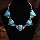 Bohemian  Tibetant Silver Turquoise Statement Necklace Jewelry