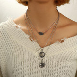 Vintage Boho Hamsa Sun Pandents  Multi-Layer Necklace Choker