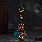 Vintage Handmade Colored Pompom Tassel Elephant Charm Key Chains