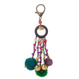 Vintage Handmade Colored Pompom Tassel Elephant Charm Key Chains