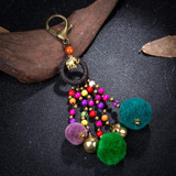 Vintage Handmade Colored Pompom Tassel Elephant Charm Key Chains