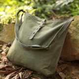 Portable Canvas Ajustable Strap Army Green Handbag Shoulder Bag For Women