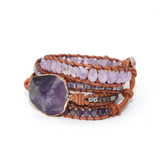 Handmade Leather Wrap Dream Purple Beads Wrap Bracelets Boho Chic Bangles