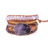 Handmade Leather Wrap Dream Purple Beads Wrap Bracelets Boho Chic Bangles
