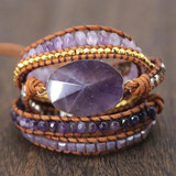 Handmade Leather Wrap Dream Purple Beads Wrap Bracelets Boho Chic Bangles
