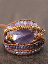 Handmade Leather Wrap Dream Purple Beads Wrap Bracelets Boho Chic Bangles