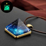 Crystal Glow In The Dark Pyramid Pendant Outer Space Star Dust Triangle Geometric Magic Luminous Necklace