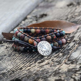 Vintage Leather Bracelets Matte Stone 3 Strands Wrap Woven Multilayer Boho Bracelet Handmade Jewelry