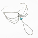 Vintage Gothic square turquoise tassel chain multi-layer anklet