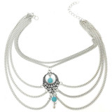 Vintage ethnic style hollow turquoise tassels drip multi-layer chain-link foot decorated woman